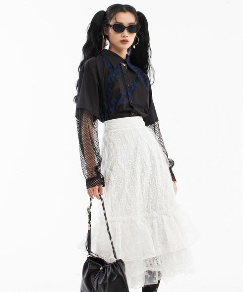 Sleeve Mesh Blouse